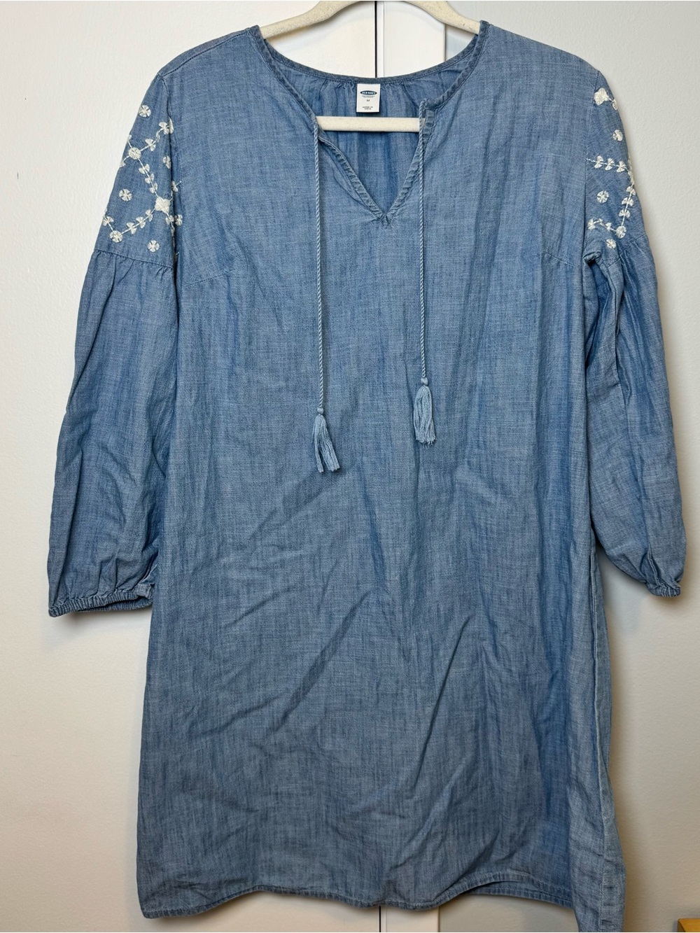 Old Navy Jean Tunic Dress with Embroidered Quarter Length Sleeve